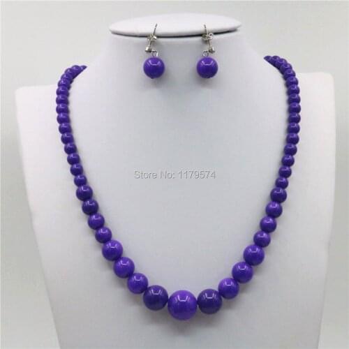 New 6-14mm Purple Imitate Shell Glass Beads Necklace Chain Earrings Sets Woman Girls Jewelry Making Christmas Gifts 18inch