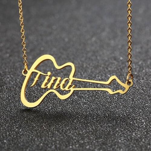 Vnox Punk Customize Guitar Name Chokers Rose Gold Color Stainless Steel Women Men Necklaces Music Lovers Birthday Gift