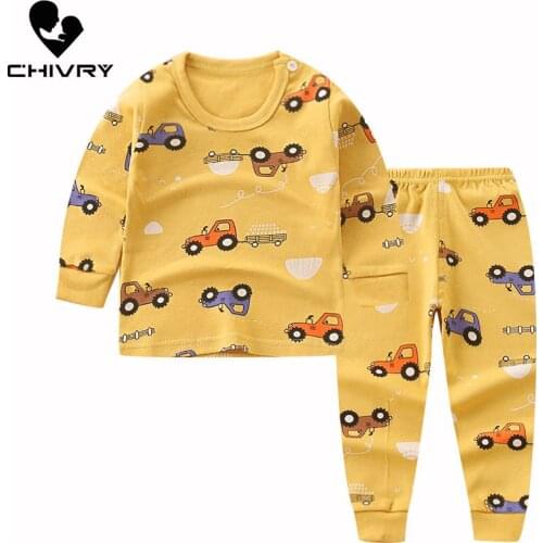 Newborn Kids Boys Girls Pajama Sets Cartoon Casual Long Sleeve Cute T-Shirt Tops with Pants Toddler Baby Autumn Sleeping Clothes