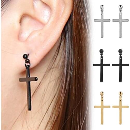 1Pc Punk Men Women Stainless Steel Cross Dangle Studs Earrings Piercing Jewelry
