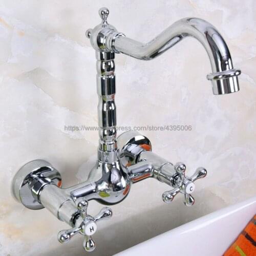 360 Swivel Chrome Brass Bathroom Basin Sink Mix Tap Dual Handles Wall Mounted Kitchen Basin Sink Mixer Faucet Bnf970
