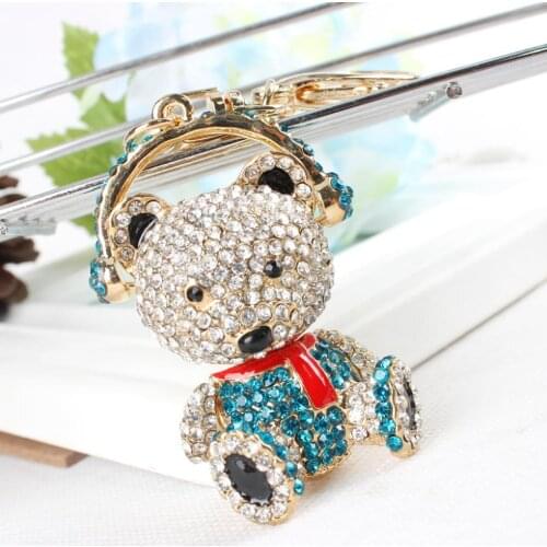 Walkman Panda Bear Keyring Headset Receiver Listen Music Purse Rhinestone Crystal Bag Car Key Chain Girl Friend Gift