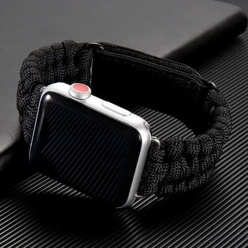 Strap For apple watch band 44mm 38mm 42mm Outdoors Leather clasp Survival Rope watchband bracelet iwatch series 6 SE 5 4 3 40mm