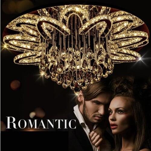 Luxury Round Stainless Steel Living Room Ceiling Light Creative Individuality LED Crystal Bedroom Light Restaurant Light Room