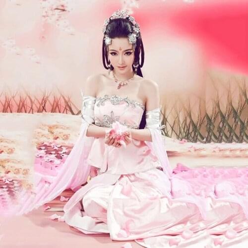 Ruo Xiang Li Pink Aesthetic Sweet Fairy Costume Peach Blossom Cosplay Costume Hanfu for Photography or Stage Performance