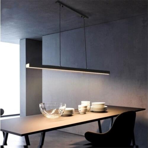 Modern Black/White Iron Acrylic Long Led Pendant Light Dining Room Bar Bright Simple Suspension Drop Lamp 60/80/100cm 2089