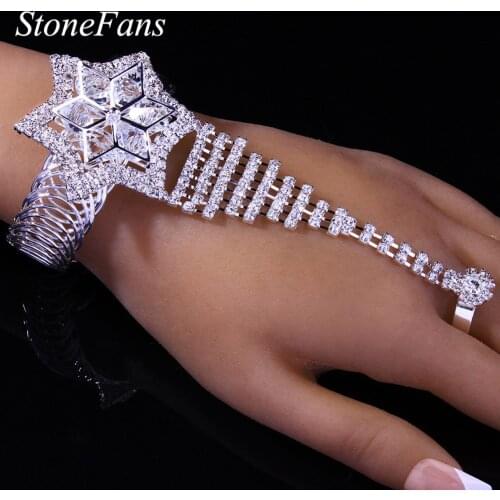 Stonefans Zircon Cuff Finger Bracelet for Women Fashion Crystal Bling Accessories Adjustable Flowers Bracelet Wholesale Jewelry