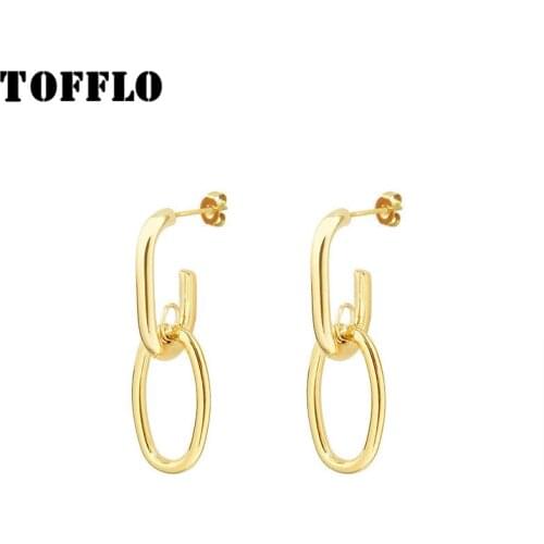 TOFFLO Stainless Steel Jewelry Simple Geometry Oval Chain Earrings Womens Retro Autumn And Winter Drop Earrings BSF343