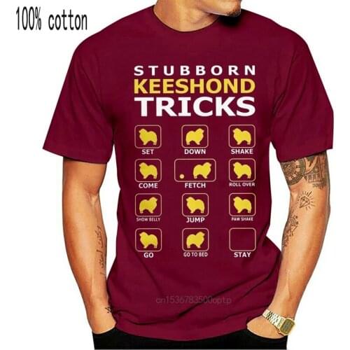 Stubborn Keeshond Dog Tricks Funny T-Shirts Men Short Sleeve Funny Tees Round Neck Pure Cotton Tops Graphic T Shirt Plus Size