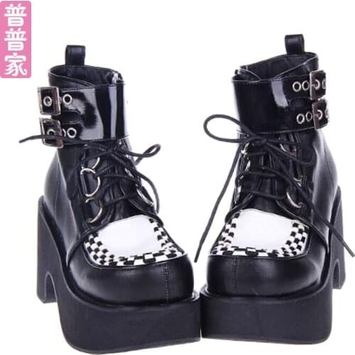 Princess sweet lolita shoes Japanese COS anime punk lace PU with thick bottom slope and sponge cake boots fashion women pu9710