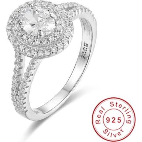 Hot Sale Real 925 Sterling Silver Wedding Rings Finger Luxury oval diamond Rings For Women Engagement Jewelry