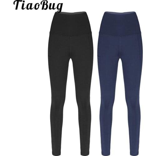 Women Solid Color High Waist Pocket Stretchy Yoga Pants Workout Running Fitness Sport Trousers Gymnastics Ballet Tights Leggings
