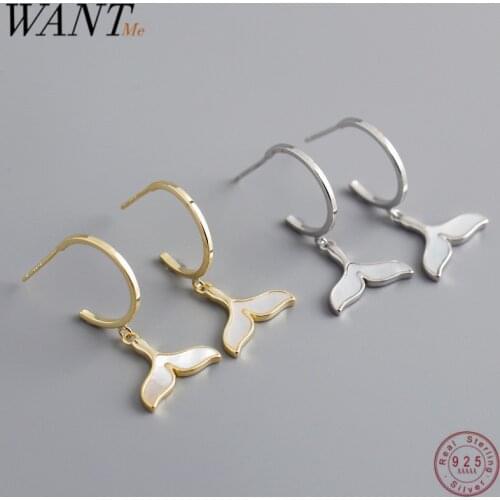 WANTME INS Fashion Mermaid Fish Tail Shell Studs Earrings for Women Real 925 Sterling Silver Jewelry Party Wedding Accessories