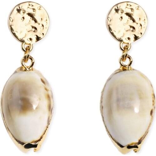 Womens Gold Color Alloy Shell Earrings Fashion Statement Geometric Shell Conch Pendant Drop Earrings 2020 Trend New