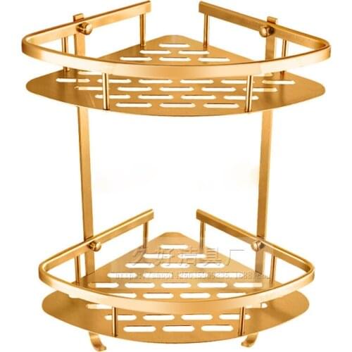 Gold Space Auminum Corner Shelves Bathroom Shower Baskets 2 Layer Wall Mounted Storage Rack Bathroom Accessories