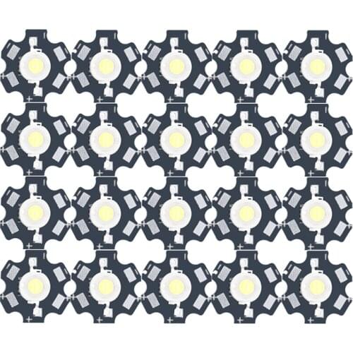 20PCS 1W High Power LED Beads white with 20mm 240-260mA Aluminum Black Star Base PCB DIY lights Spot Light Bulb
