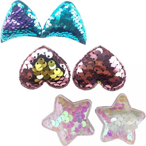 200pcs/lot 1.6'' Reversible Sequin Hair Heart Applique Kids Hair Bow Headband Shoes Hat Apparel Sewing Accessories TH290