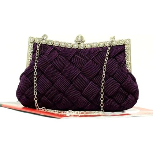 2016 Fashion Satin Beaded Crystal Knitted Clutch Evening Bags bride clutch with Chains tote party bag for evening dress 2 styles