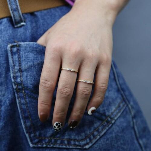 2021 Gold Vermeil minimal delicate thin line micro pave cz eternity ring for women lady stack gold color fashion cz finger ring