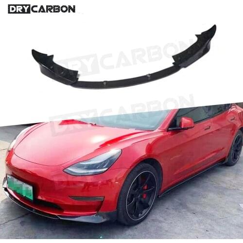 Carbon Fiber Material Front Bumper Lip Chin Spoiler Auto Car Decoration For Tesla Model 3 2019 2020 2021 FRP 3pcs