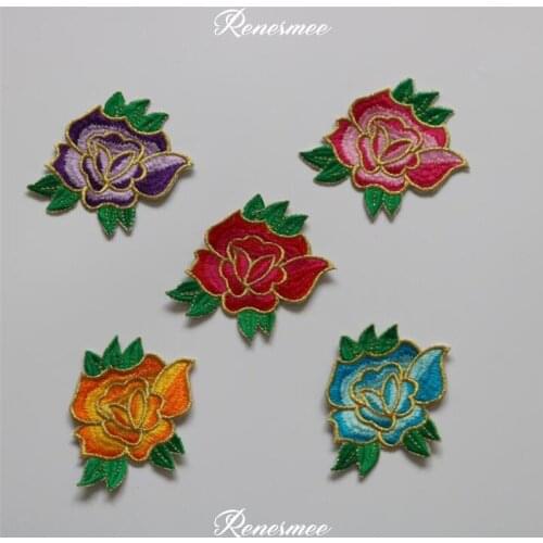 4Pcs Clothing Embroidery Patch 8X9cm Sticker Iron On Patch Craft Sewing Repair Applique Gold Thread Edge Flower Applique Patch
