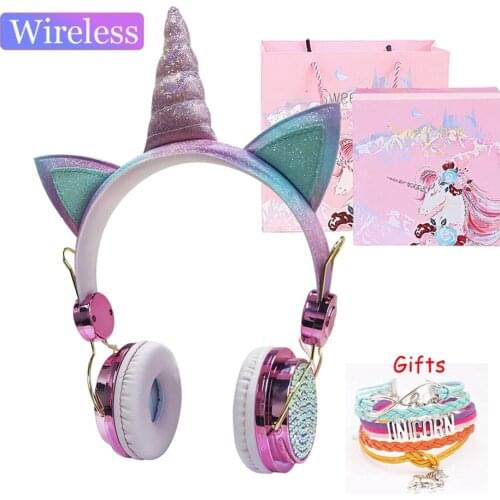 Unicorn Headphones Children Girl Kid Wireless Headphones Headset with Mic Blue-tooth 5.0 For Cell Phone Computer Christmas Gifts