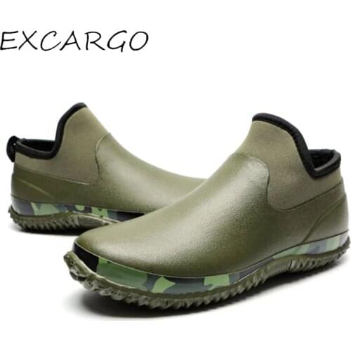 EXCARGO Ankle Rainboots Rubber Boots Shoes For Men Slip On Casual Shoes Male 2019 Shallow Low Flats Rainboots Green Men Shoes