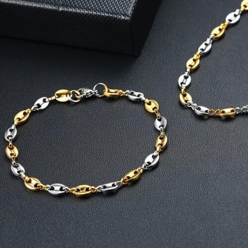Vnox Stainless Steel Bracelet 5mm Coffee Beans Link Chain Bracelets for Women Men Basic Classic Unisex Jewelry