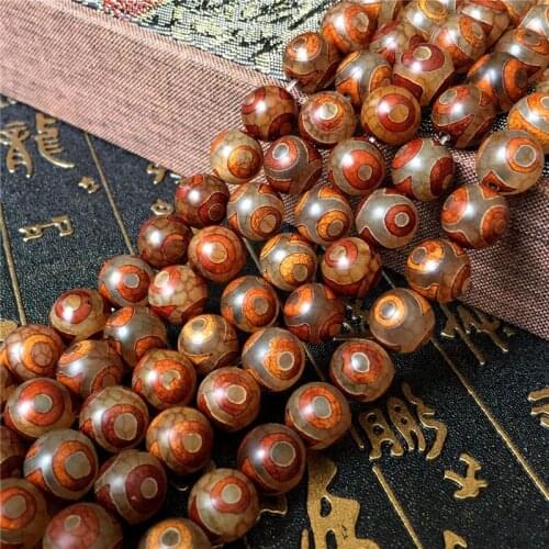 8-12mm Tibetan Buddhism DZI Beads Round Brown Three Eyes Agates DIY Loose Beads For Jewelry Making Beads 15'' Buddha Trinket