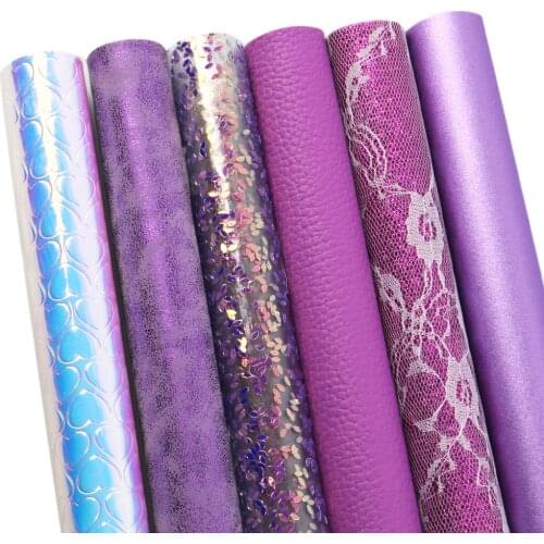 David accessories 6pcs/set 20*33cm Purple Series Faux Synthetic Leather Fabric Set DIY Bow Bag Leather Fabric Sheets,1Yc7850