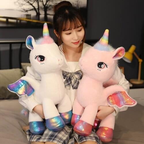 40-60cm Fantastic Glow Rainbow Wings Unicorns Plush Toy Giant Unicorn Toy Stuffed Animals Doll Fluffy Hair Fly Horse Toy for Chi
