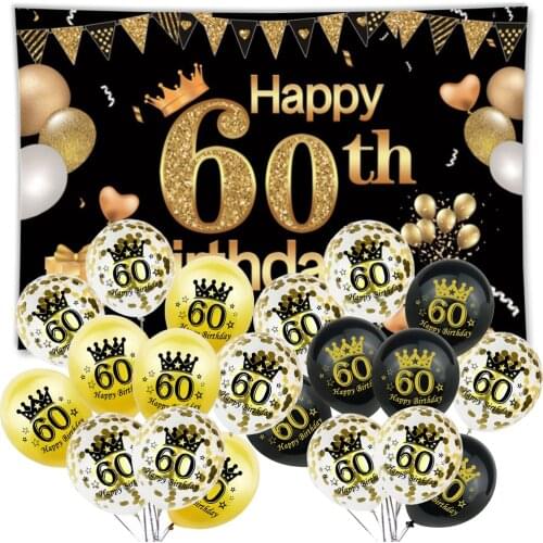 120*80cm 60th Happy Birthday Background Tapestry Decor Adult 60 Years Old Party Anniversary Rainbow Number Latex Foil Balloons