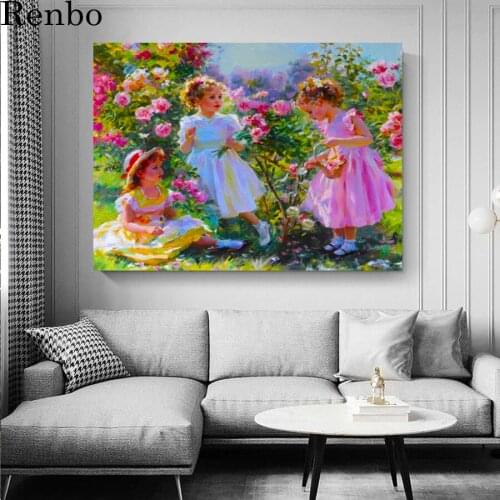 Garden girl with flowers 5D Diy Diamond painting full square round Drill Diamond Mosaic Embroidery Sale Cross Stitch home decor