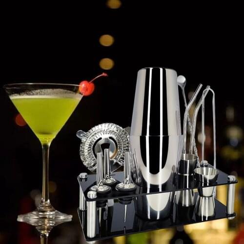 AREYOUCAN 14 Pcs/Set Stainless Steel 550/750ML Cocktail Shaker Jigger Ice Tong Straw+Rack Bar Cocktail Recipes