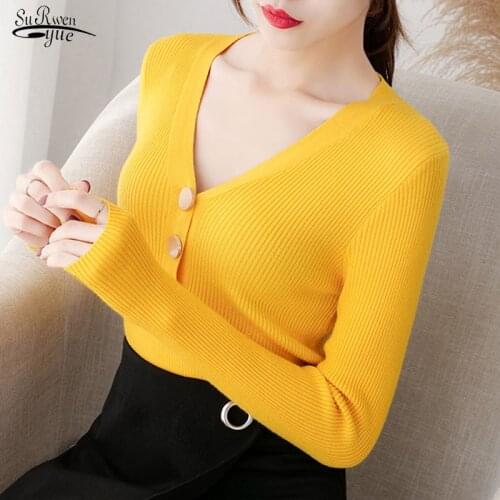 Korean Knitted V-neck Sweater Autumn and Winter Women Slim Long Sleeve Womens Bottoming Pullover Solid Womens Knitwear 10918