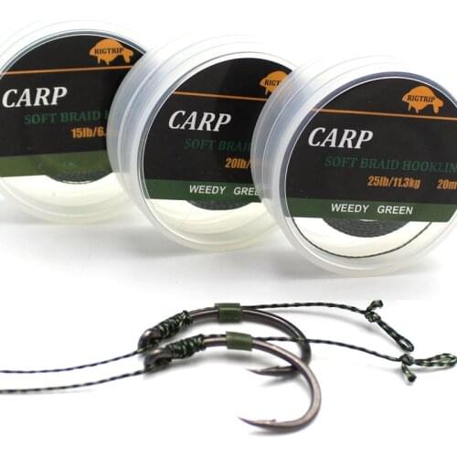 20M Carp Fishing Line Strands Braided Carp Hooklink Camo Green Soft Hook Link Line 15/25/35LB Carp Rig Wire for Fishing Tackle