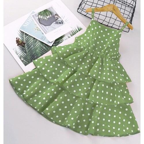 Summer Sleeveless Sling Dresses For Girls Kid Teenagers Wave Point Cute Fashion Princess Sundress Clothes New 2-12Y Hot Sales