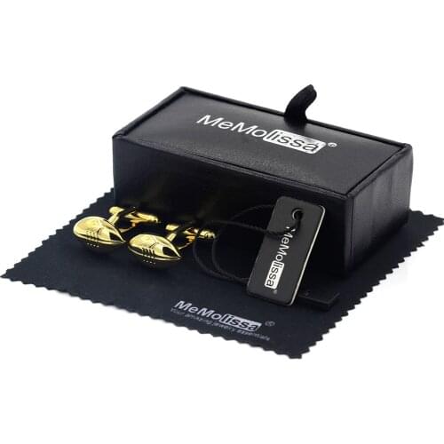 MeMolissa Display Box Cufflinks Sports Style Golden Rugby Cufflinks Exquisite Gift for Sports Fans Gemelos Free Tag & Wipe Cloth