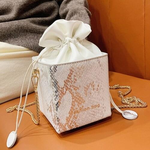 Mini Box PU Leather Crossbody Bag 2021Fashion Chain Drawstring Shoulder Bag Branded Designer Handbags and Purses