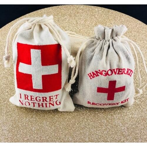 Custom 10pcs Hangovers Kit Bags Bachelorette Cotton Gift First Aid Wedding Favor Holder Bag Emergency kit Event Party Supplies