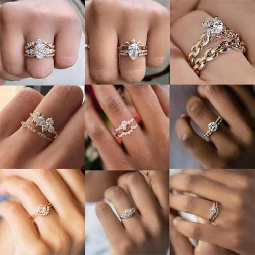 Ring Set Collection ! 2 Pcs/Set Europe and America Zircon Engagement Ring Set for Women Wedding Party Ring Jewelry Accessories