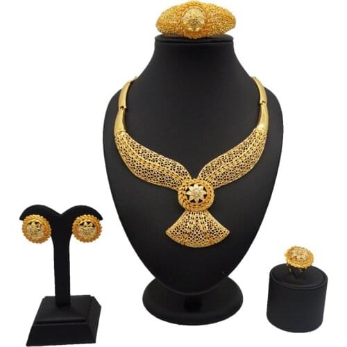 New design jewelry sets for african women gold sets stone necklace bridal jewelry sets dubai jewelry sets wedding jewelry