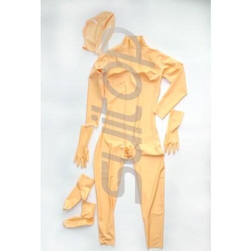 Full body close-fitting latex catsuits full cover zentai with 3d bust open crotch in flesh color provide size custom
