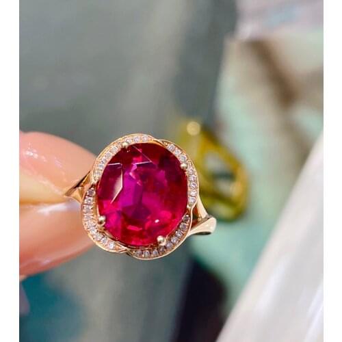 LR Solid 18 K Gold Jewel Natural Red Tourmaline Gemstones 3.719ct Diamonds Female Rings for Women Fine Ring