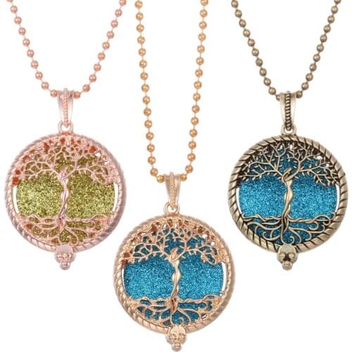 Tree of Life Aromatherapy Diffuser Necklace Open Vintage Lockets Pendants Box Perfume Aroma Essential Oil Diffuser Necklace