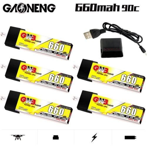 GNB 1S HV Rechargeable Lipo Battery 4.35V 660mAh 90C/180C For Emax Tinyhawk King Kong Ldarc TINY7 Drone PH2.0 Plug With Charger