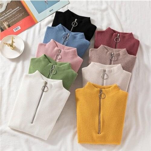 Sexy Turtleneck Sweater Women 2020 New Autumn Winter Clothes Sueter Mujer Zip Christmas Sweaters Pink Plus Size Pullovers Ladies