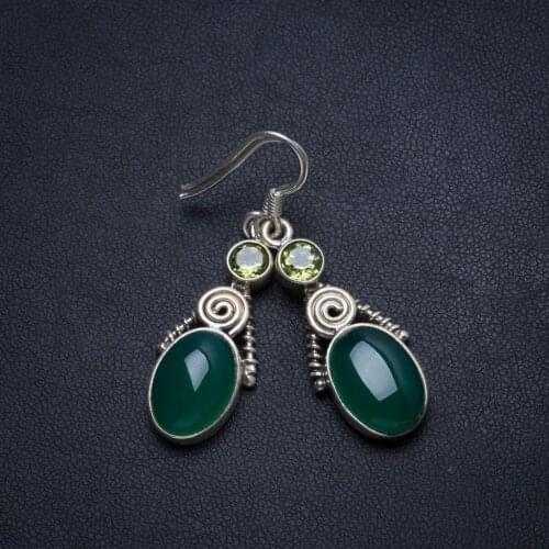 Natural Chrysoprase and Peridot Handmade Vintage 925 Sterling Silver Earrings 1 1/2" T3730