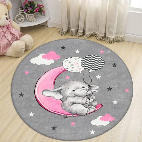 Gray Round Kids Room Rug clock numbers girl heart educational carpet