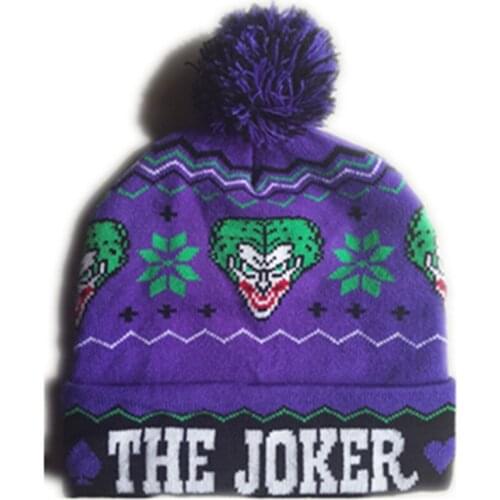 Cartoon Cotton wool knitting Super Hero evil Joker Cap Cosplay Clown king autumn winter Soft Warm hat fit for Adult Kid with Pom
